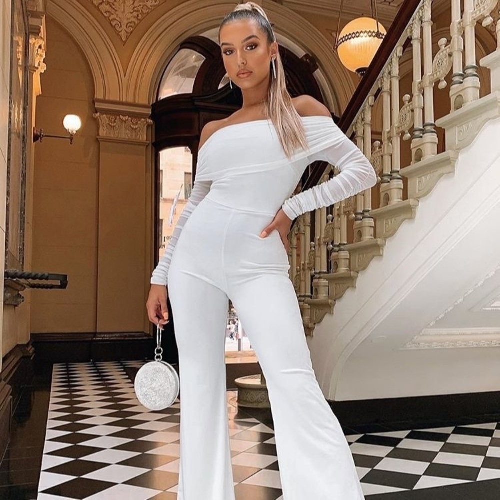 Club L London White Off-Shoulder Jumpsuit